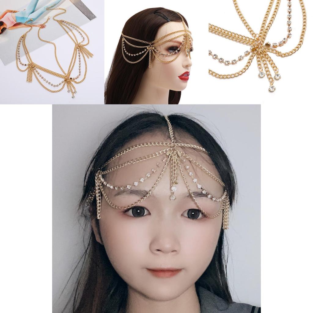 Elegant Rhinestone Multi Layer Chain Tassel Design Women Jewelry Headwear For Bridal And Summer Party Decor