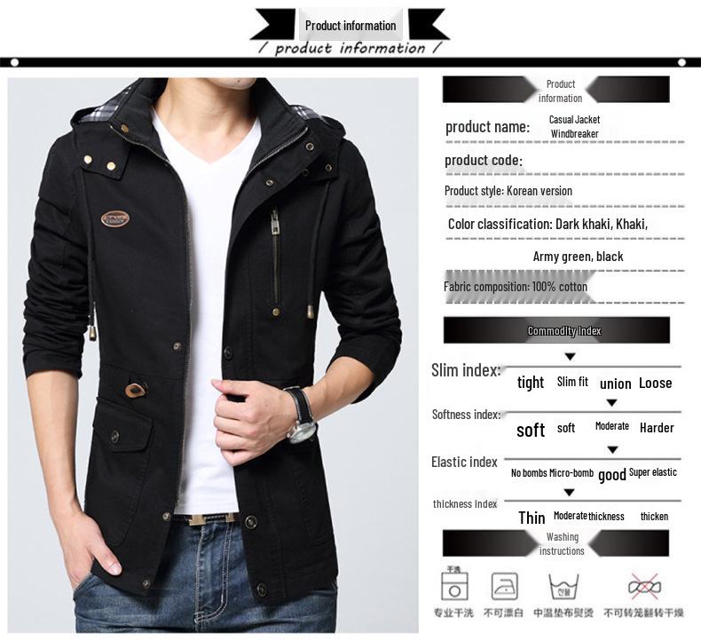 Men's Hooded Pure Cotton Washed Workwear Jacket - Autumn/Winter 2022 Collection