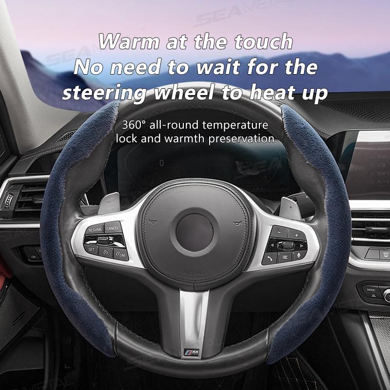 SEAMETAL 2pcs Car Steering Wheel Cover Anti Slip Plush Car Covers Suite O D Type Steering Car Accessories Keep Warm in Winter
