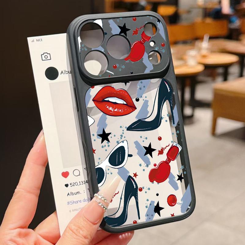 Fashion Lips Heels Print Case For iPhone 17 Pro Max For iPhone 16 15 14 13 Pro Max Luxury Hybrid TPU+PC Clear Back Hard Cover