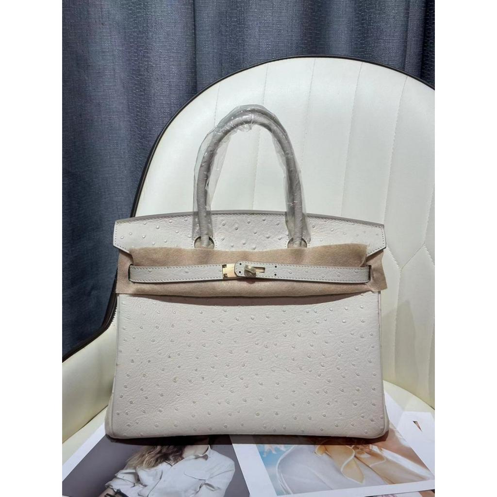 Ostrich Pattern First Layer Cowhide 30CM Platinum Bag High Quality (J15-30BK)