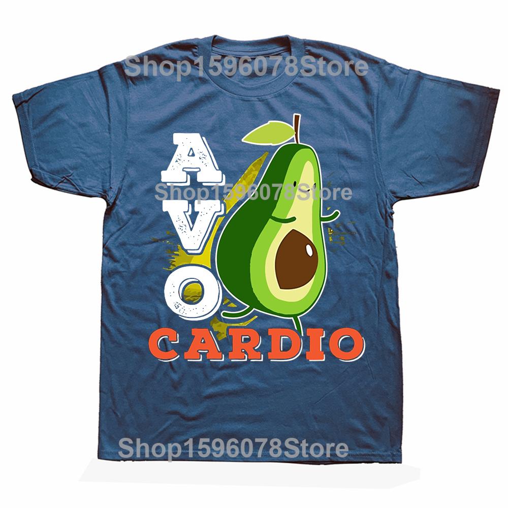 Avocardio Avocado Exercise Running Funny Cute Printed T Shirts Men Breathable Tees Summer Cotton Tshirt Hip Hop Loose TShirt