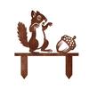 Garden Landscape Ornament Rusty Metal Squirrel with Acorn Stake, Cute Animal Silhouette Sculpture, Decor Decorative Outside Yard Art for Patio
