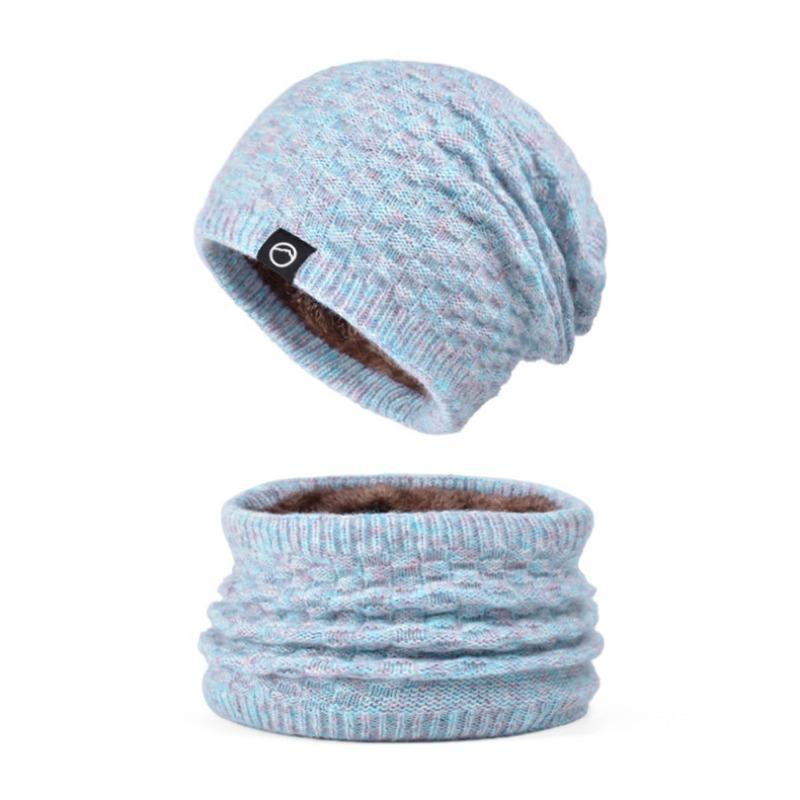 Winter hat, scarf set, women's outdoor cold protection and warmth, knitted hat, fleece ear protector, pullover, wool hat.