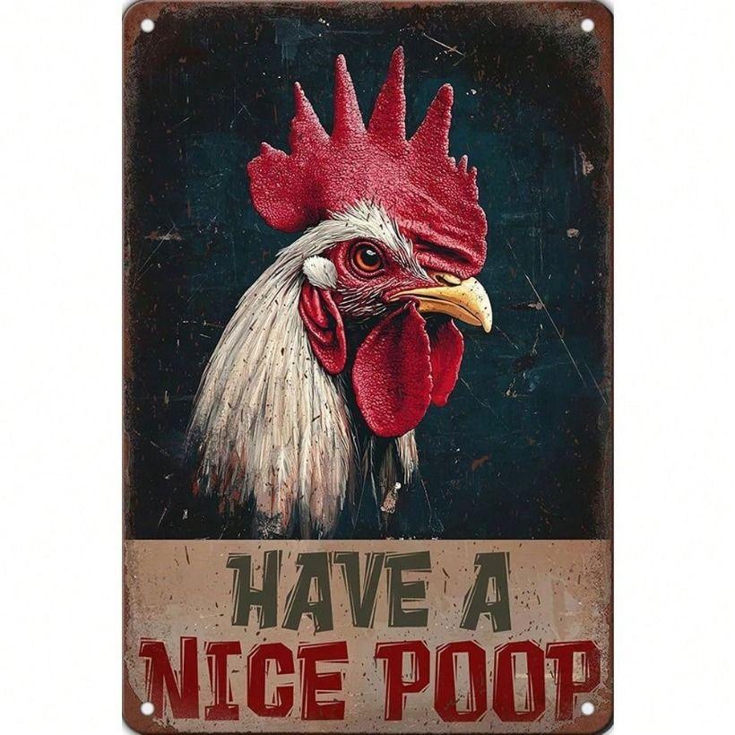 Vintage Rooster Metal Wall Sign, Funny Farmhouse Decor for Bar