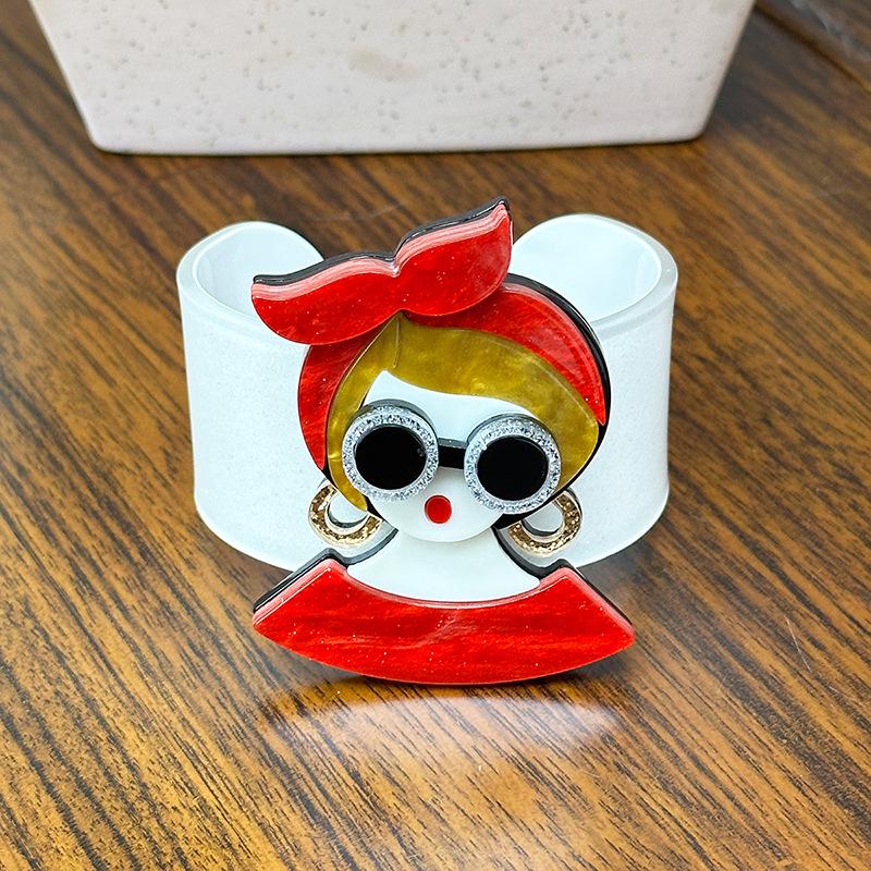 

Acrylic Cartoon Character Leopard Print Open Bangle for Women