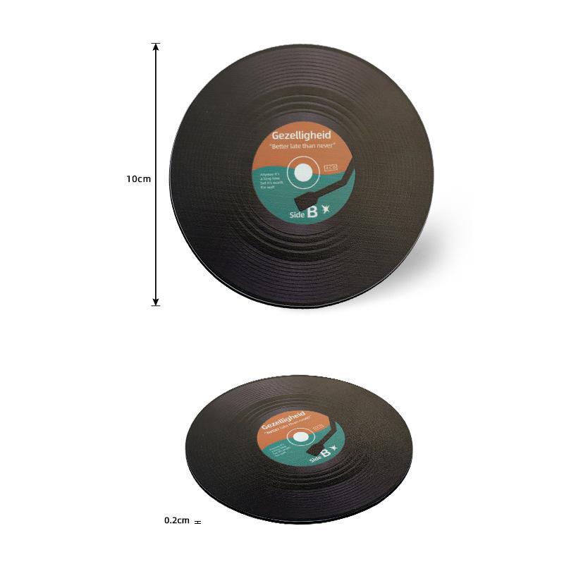 Stainless Steel Placemat Coaster Retro CD Vinyl Record Model Thermal Insulation Non-slip Tray Pad Coffee Cup Pad