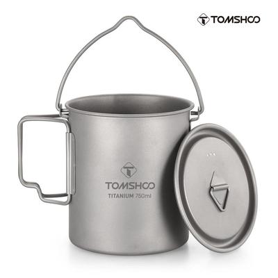 TOMSHOO Ultralight 750ml Titanium Pot Portable Titanium Water Mug Cup with Lid and Camping Cooking