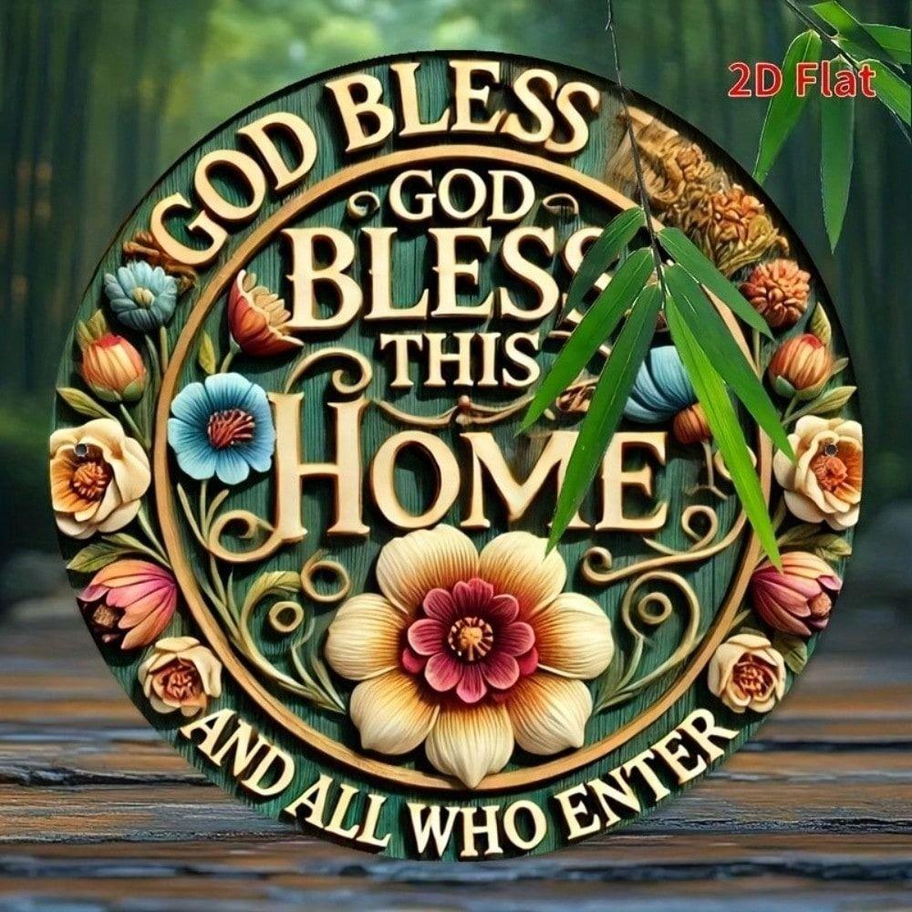 Vintage Metal Poster Bless This Home Retro Sign 8x8 Inch Tin Sign for Kitchen Bar Wall Decor
