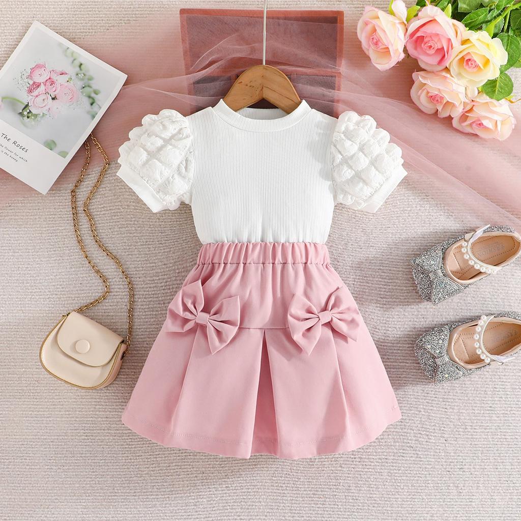 Summer Children Leaf Inclined Shoulder Craft Skirt Girl Fashion Casual Suit
