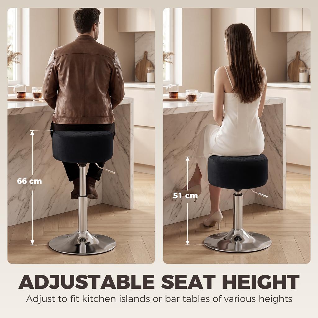 Bar Stool Adjustable Swivel Chair PU Leather Seat 1 Piece, Black