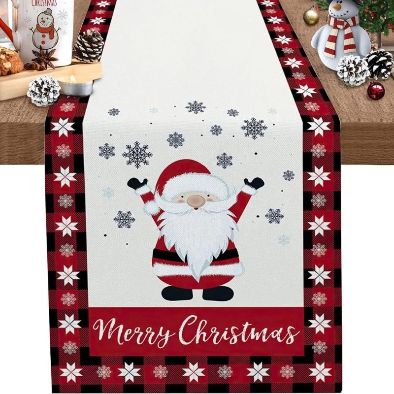 Tablecloth Table Runner Santa Snowman Reindeer Linen Table Cloth for Various Christmas Occasion