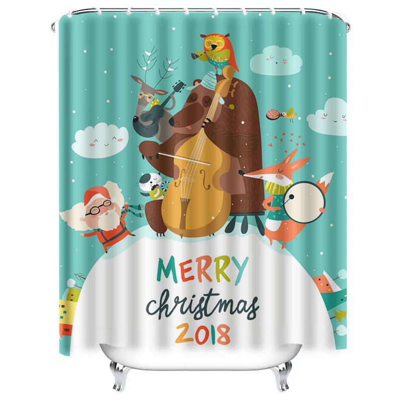 TU Festive Forest Animals Shower Curtain Merry Christmas Holiday Deer Fox Woodland Bathroom Decor Rustic Nature Home Decor Gift