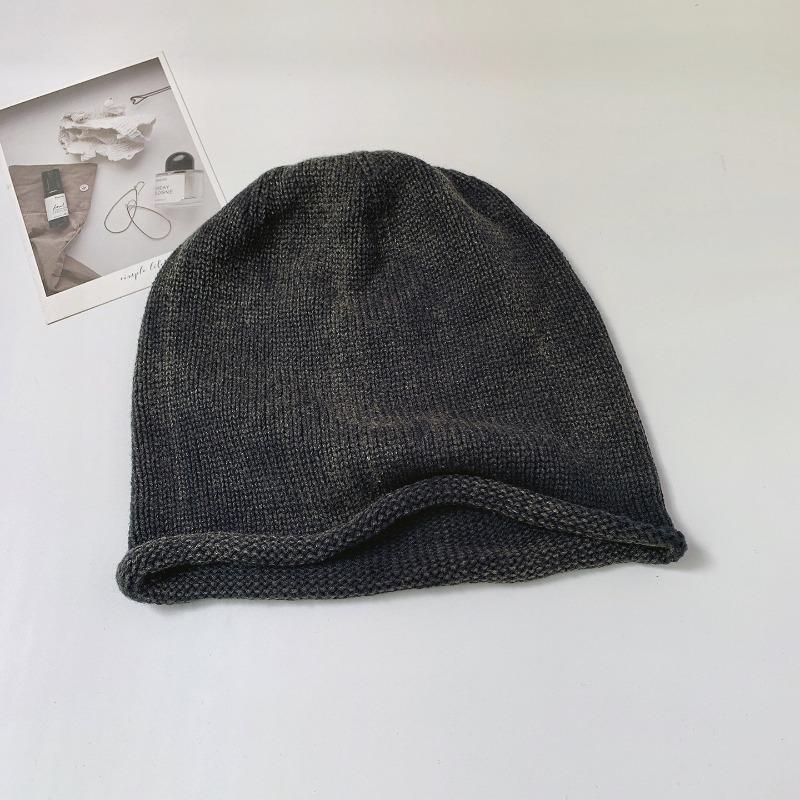Korean Style Solid Color Knit Beanie For Women Autumn Winter Warm Slouch Hat Big Head Circumference