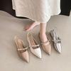 Fashion 2025 Summer Comfort Shoes for Women Rhinestone Sandals All-Match Retro Pointed New Girls Crystal Scandals Toe Pointed Heel Sanda