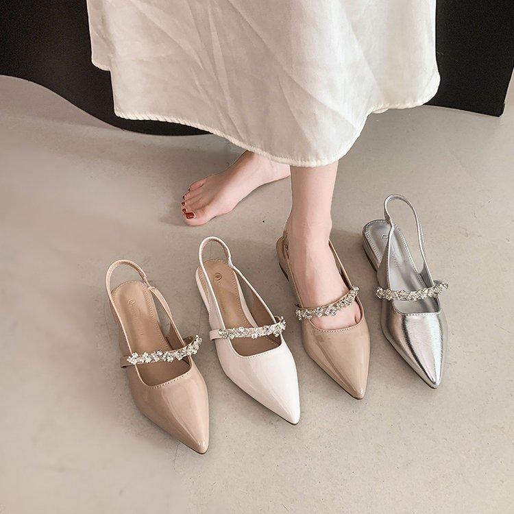 Fashion 2025 Summer Comfort Shoes for Women Rhinestone Sandals All-Match Retro Pointed New Girls Crystal Scandals Toe Pointed Heel Sanda
