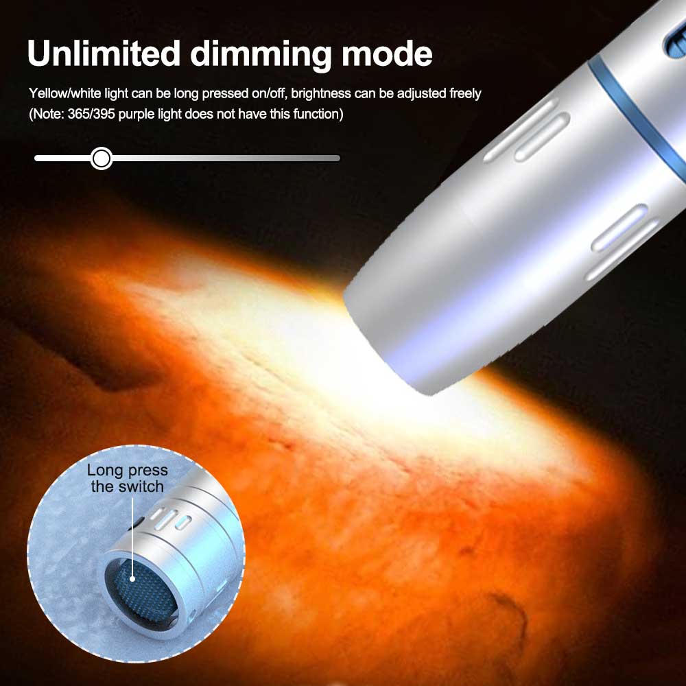 4 LED Light Sources Professional Jade Identification Flashlight 365nm+395nm+Yellow+White Light Torch USB Rechargeable Flashlight