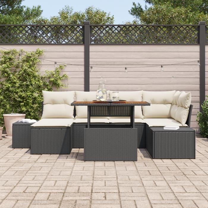 VidaXL Ensemble de Canapé de Jardin de 7 Pièces avec Coussins Noir en Poly Rattan 3358721