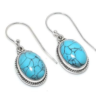 Natural Turquoise Gemstone Handmade 925 Solid Sterling Silver Earring 1.25" N9P44