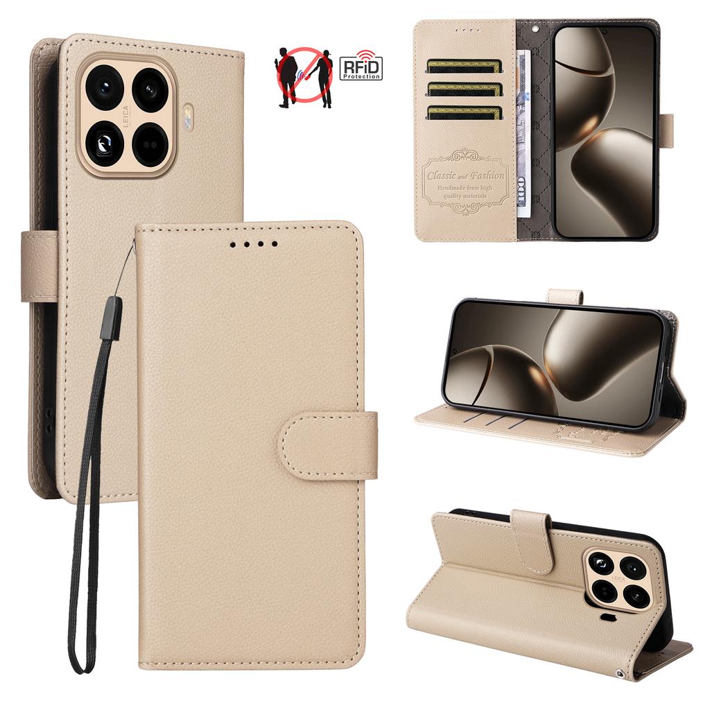 For Xiaomi 15T Pro Case RFID Blocking 3 Card Slots PU Leather Phone Cover with Wrist Strap