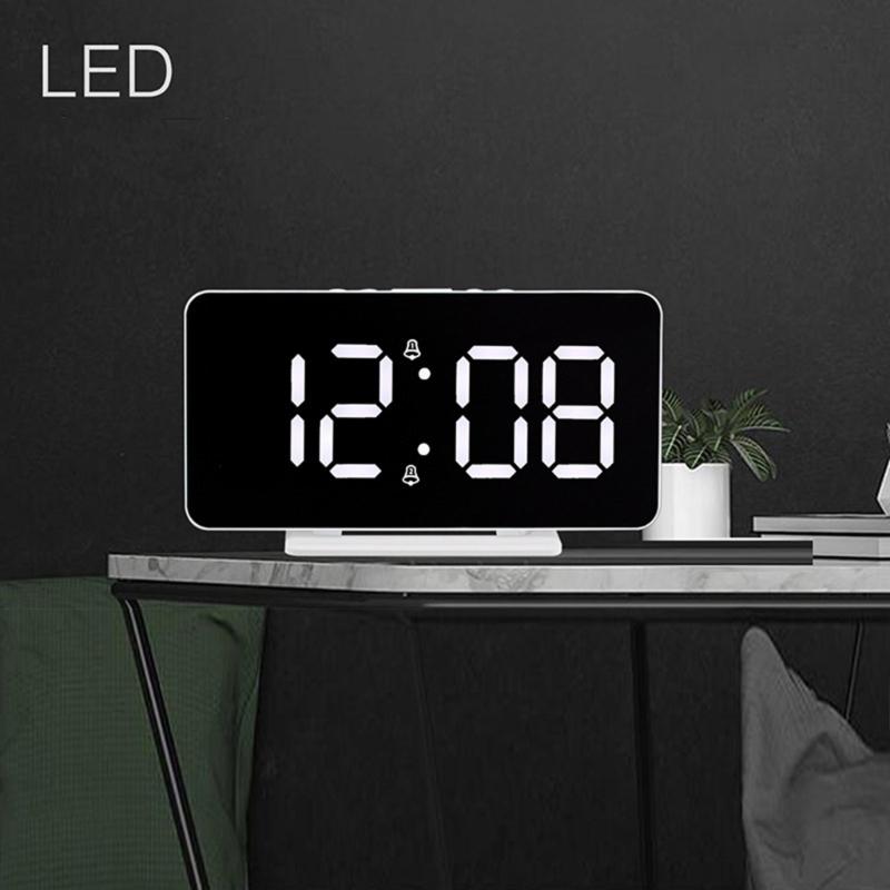 Modern LED Digital Clock Date Time Temperature Display Dimmable Backlights 2 Alarms Snooze Function USB Port 5V