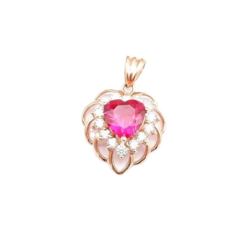 Exquisite Rose Gold Plated Russian Purple Gold Inlaid With Love Red Stone Pendant Fashion Temperament Colored Gold Necklace Collarbone Chain