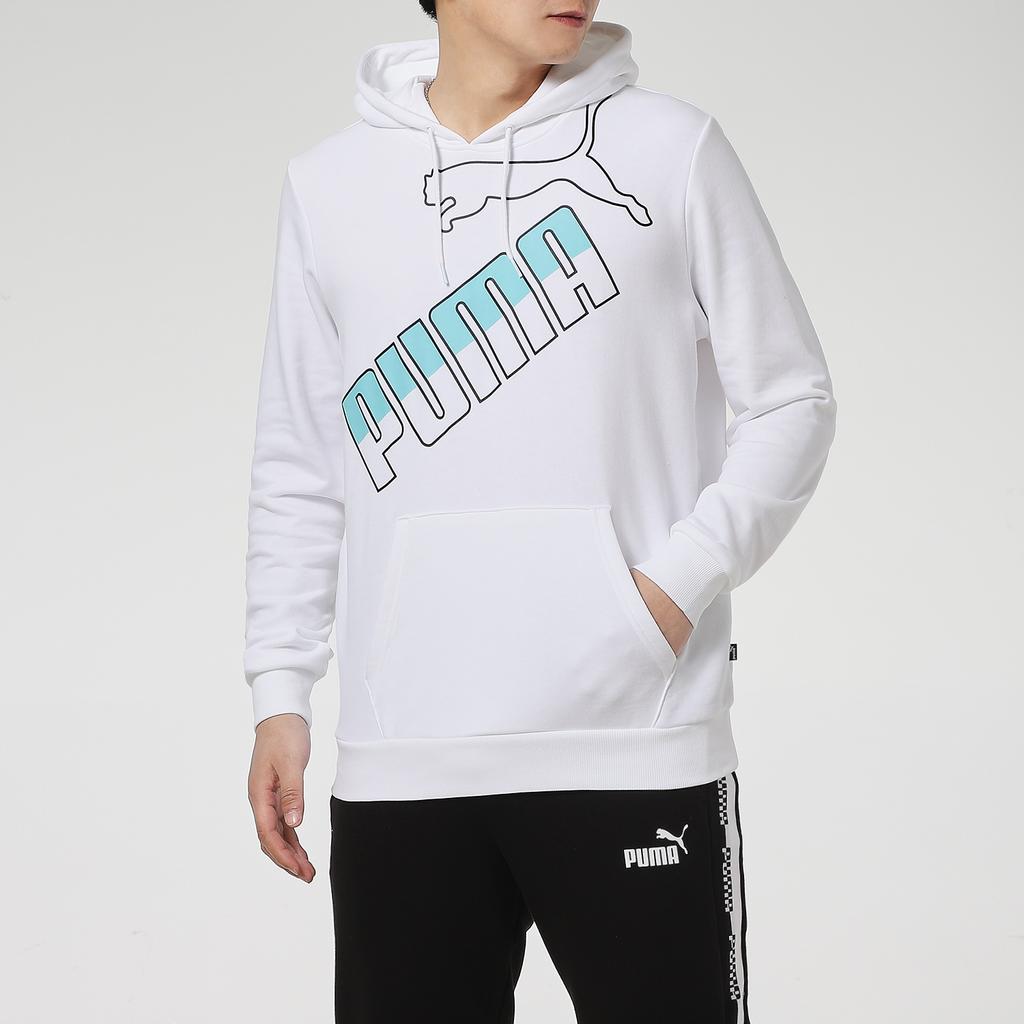 Puma Sports Casual Colorblock Logo Print Hooded Knit Sweatshirt Men Tops White 588667-02