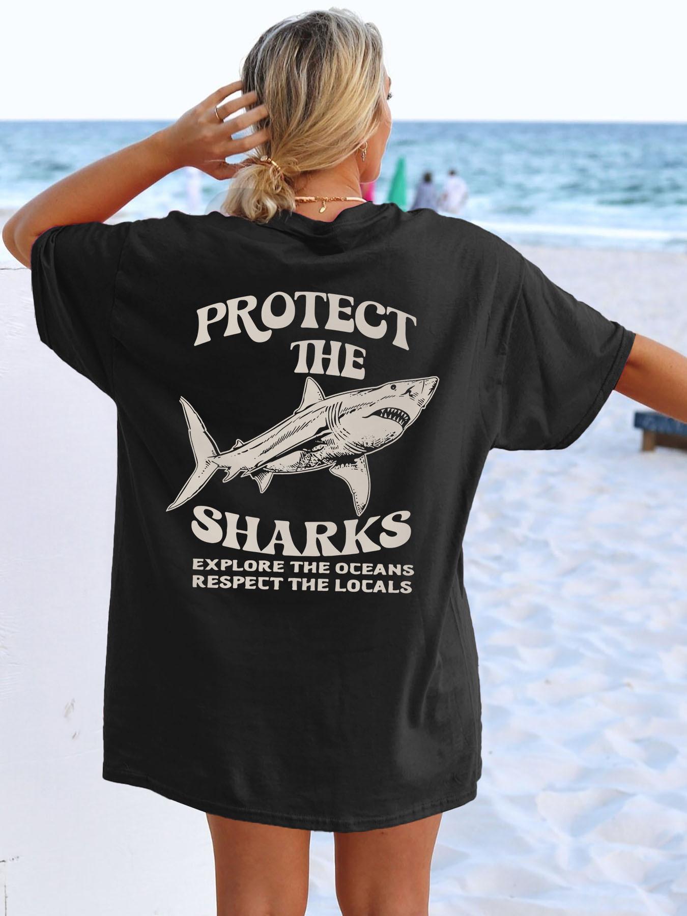 

Уважайте местных футболки Серфинг Спасите акулу Vsco С летним винтажным стиранным топом для повседневной носки Стильная дизайнерская одежда L