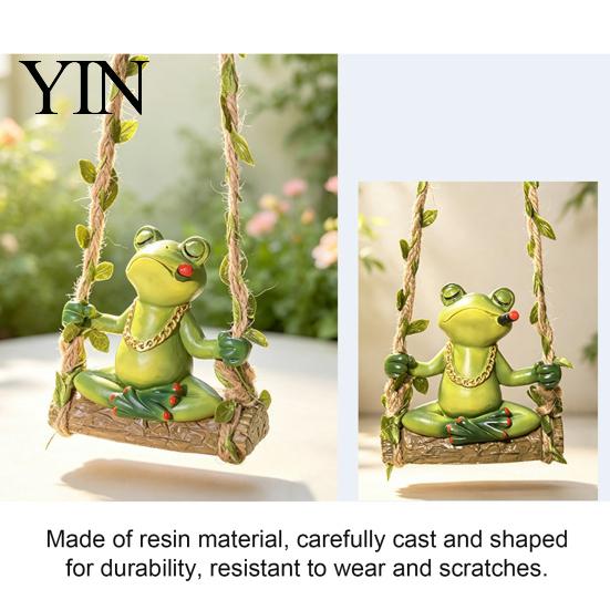 Small Hanging Figurine for Trees Swing Frog Garden Statue, Resin Meditating Ornament, Waterproof Outdoor Cute Decor Yard, Patio, Balcony, Porch,