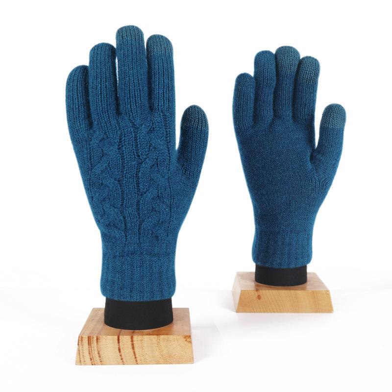 Adult Winter Touch Screen Knitted Gloves for Women Double Layer Plus Velvet Warm Cold proof Five Finger Gloves Riding Anti Slip Gloves for Men