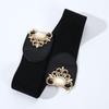 Women's Cat's Eye Stone Elastic Waist Belt with Metal Flower Leather Design - Versatile Wide Belt 2025