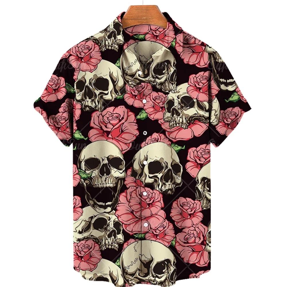 Hawaiian Beach Shirt Fashion Design Men's 3D Skull Print Shirt Retro Casual Street Clothing Men's Summer Unisex Short