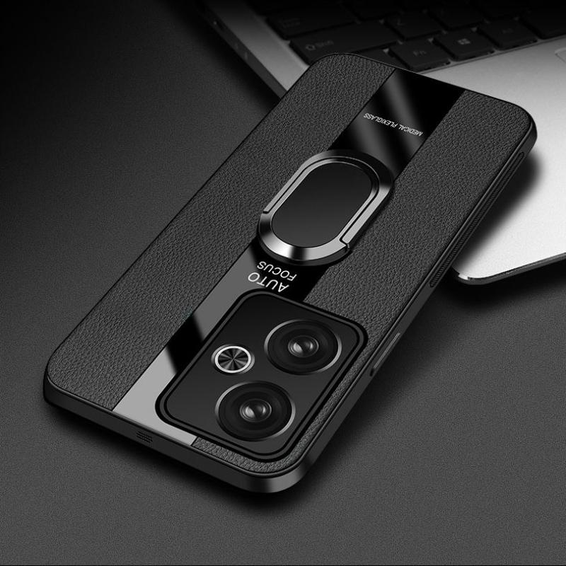 

Для Poco F6 Pro Магнітне кільце Стенд Тримач Задня кришка Для Xiaomi Poco F6 5G Redmi Turbo 3 Розкішна шкіряна оболонка Силіконовий протиударний бампер For Poco F6 чорний