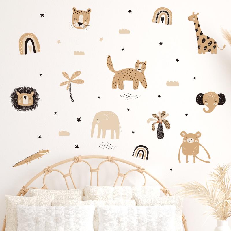 3Pcs Cartoon Boho Animals Wall Sticker Nursery Wall Stickers Children's Room Wall Decals Kids Room Decor Living Room Decoration