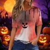 Women's Casual Short Sleeve Halloween & Pumpkin Print Round Neck Pullover T-Shirt Top