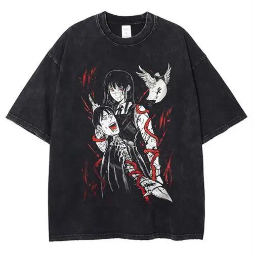 Hot Anime Graphic T-shirt Chainsaw Man Vintage Washed T Shirt for Short Sleeve Oversized T-shirt Top Clothing Tshirt
