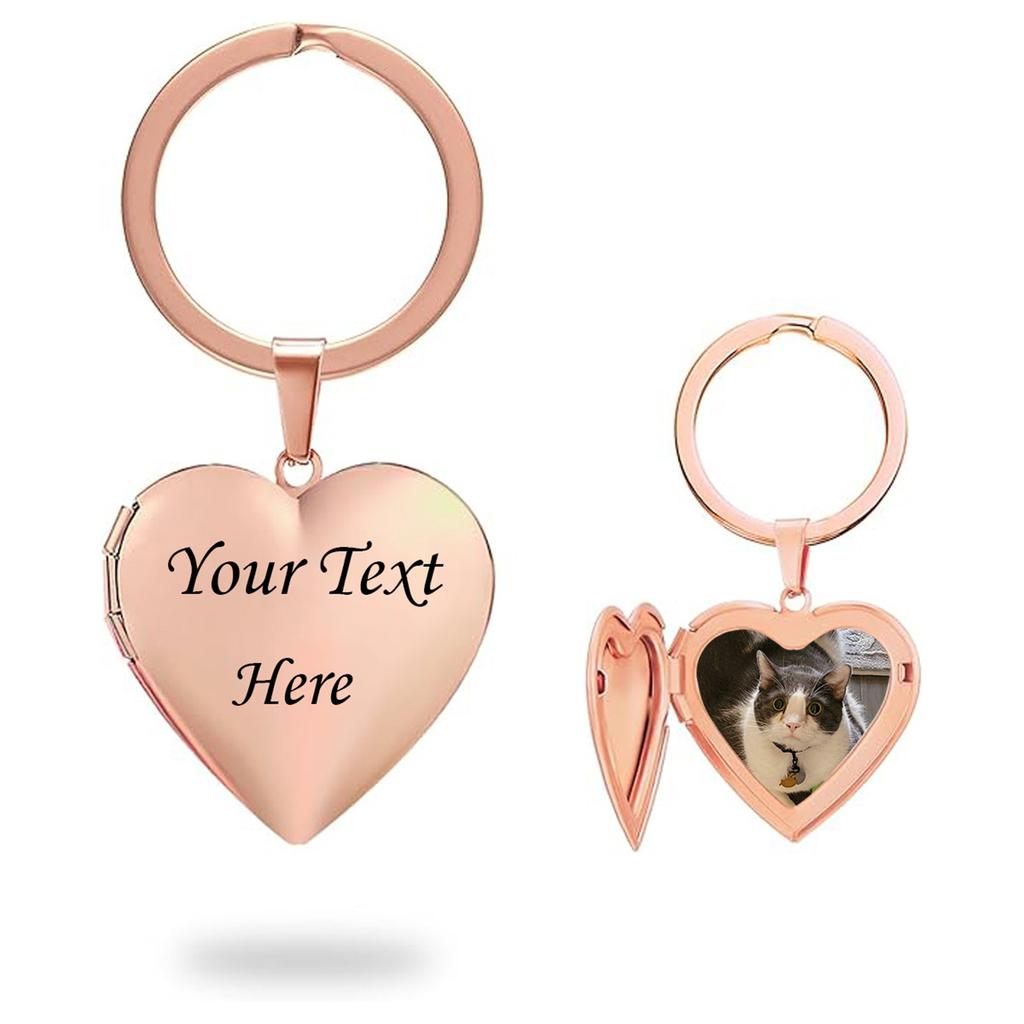 Customization - Carving Stainless Steel Peach Heart Picture Box Pendant, Photo Love Keychain