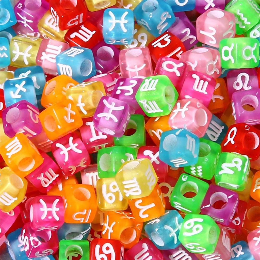 50pcs 7x7mm Acrylic Cubes Constellation Beads For DIY Jewelry Making Necklace Bracelet