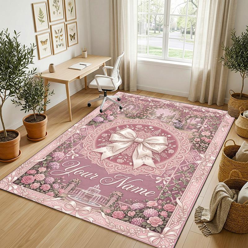 Riverbank Theme Soft Crystal Velvet Rug Custom Name & Text Print Non Slip Floor Rug for Bedroom Living Room