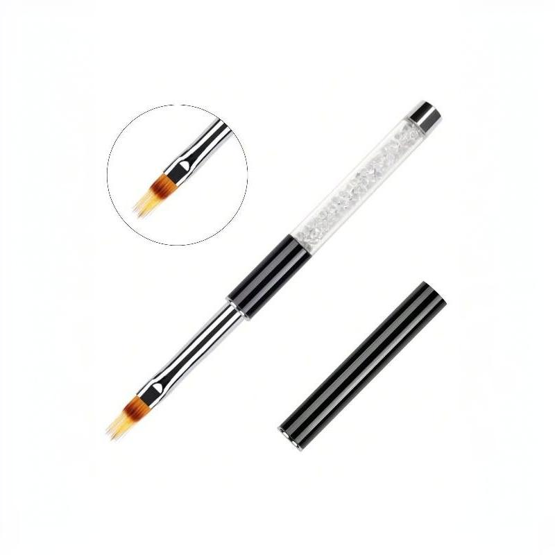 Glitter Handle Nail Art Brush With Protective Cap Flat Round Head Gel Painting Pen For Salon Diy Manicure Design Tools