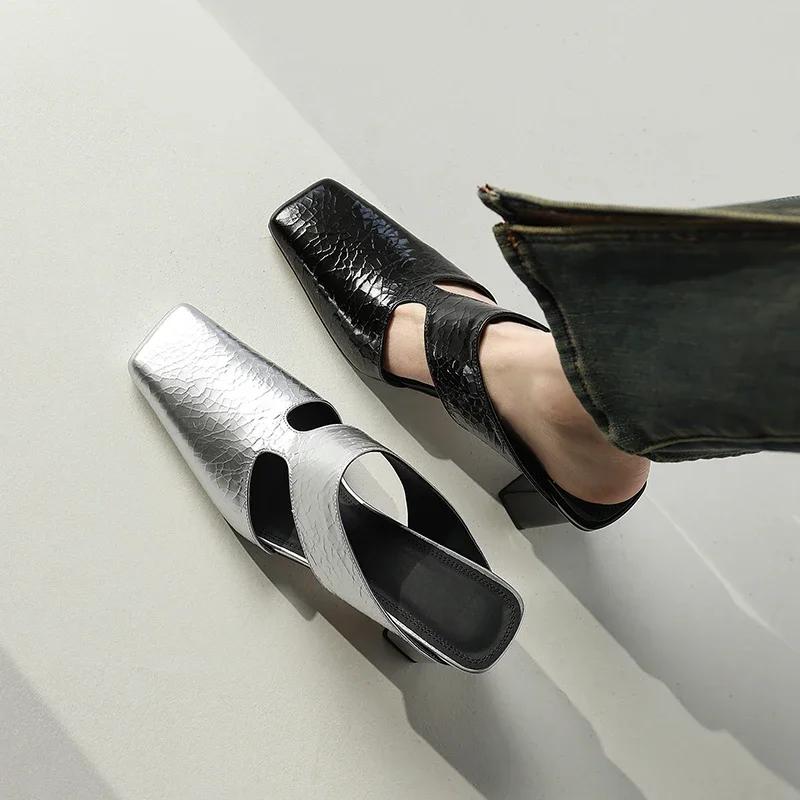 Fashion Plus size 42 Summer Hollow Out Women Sandals Silver Chunky Pumps Luxury Design Slingback Gladiator Rome Shoes Zapatos De Mujer