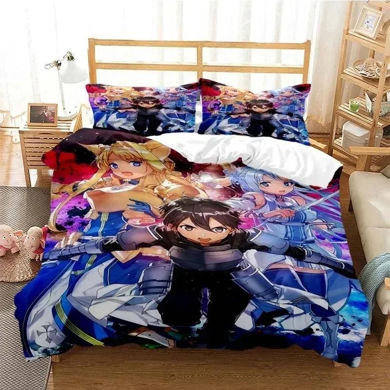 

Carton Asuna Sword Art Online Beding Set 3D Printed Suitable for Bedrom Soft Duvet Cover Set With Pilowcases Children Kids Home Textile 100*200cm Single