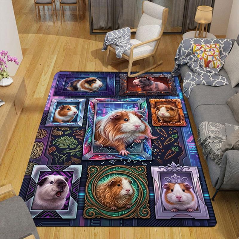 Guinea Pig Portraits Pattern Rug Floor Mat for Living Room or Bedroom Soft and Comfortable Carpet a Gift for Birthday and Holiday.