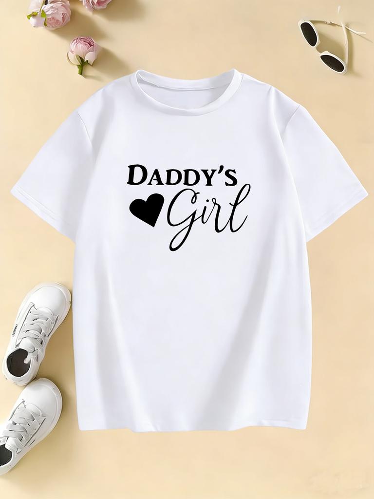 Daddys Girl with Heart Design Printed T Shirts Fashion Kids Childrens Tshirt Boys Girls Summer Spring Casual Top Tee Shirt