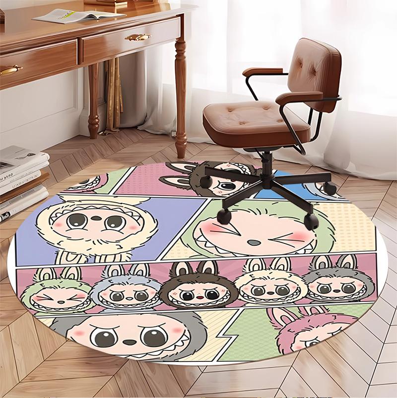Labubu Pattern Round Rug, Indoor/Outdoor Mat, for Picnic, Gameroom, Bedroom, Office, Living Room, Home Decor Carpet, Birthday Gift