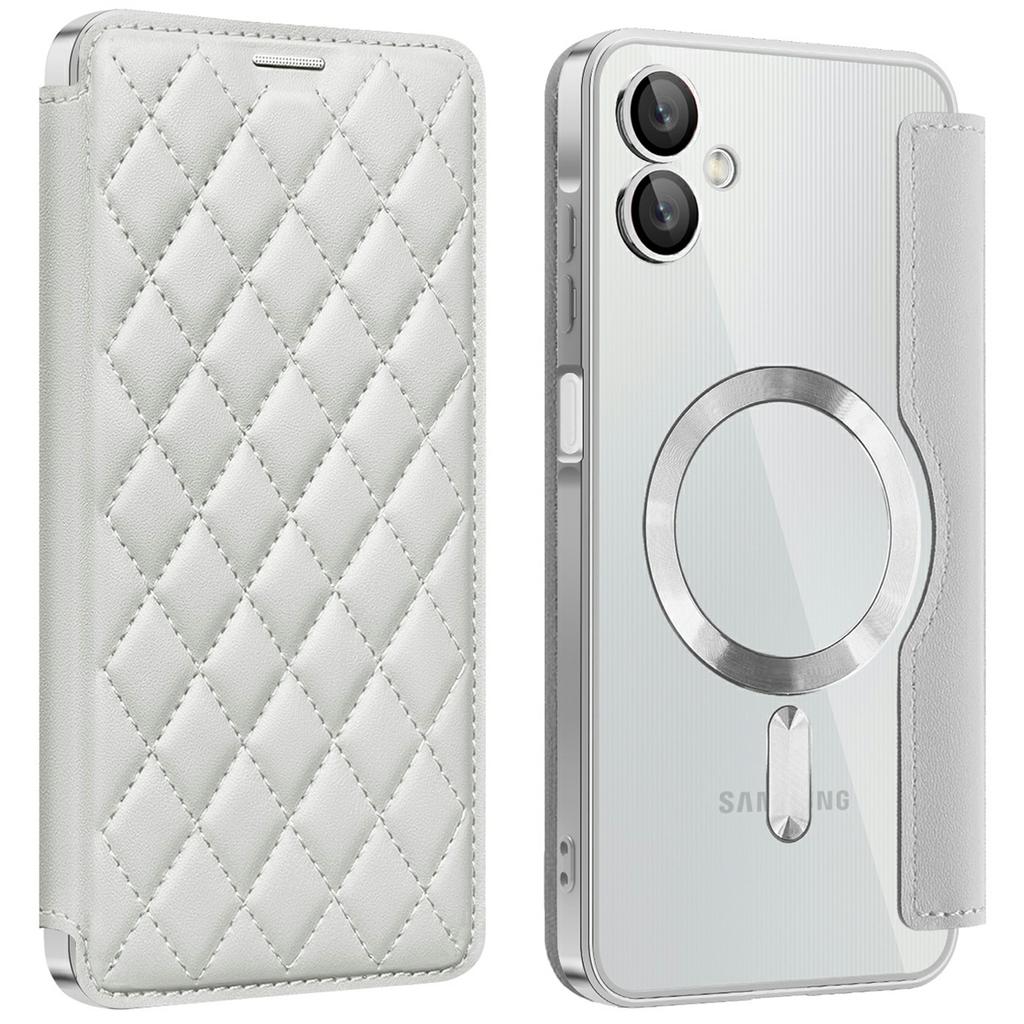 For Samsung Galaxy A06 4G Case Compatible with MagSafe Rhombus PU Leather Phone Cover