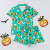 Halloween Women's Pajama Set Lapel Collar Open Front Cardigan Short Sleeve & Shorts Loungewear Loose Ultra Soft Casual Homewear Sleepwear Outfit