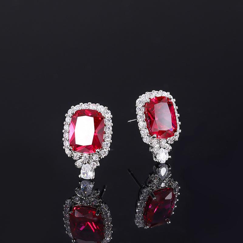 Jewelry Retro Ring Simulation Red Diamond Jade Two-Color Stone Diamond Pendant Ring Stud Earrings Set 8 * 10