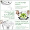 5L Salad Spinner 304 Stainless Steel Lettuce Spinner Washer Nonslip Base Vegetable Dryer with Drainage Holes Kitchen Utensils