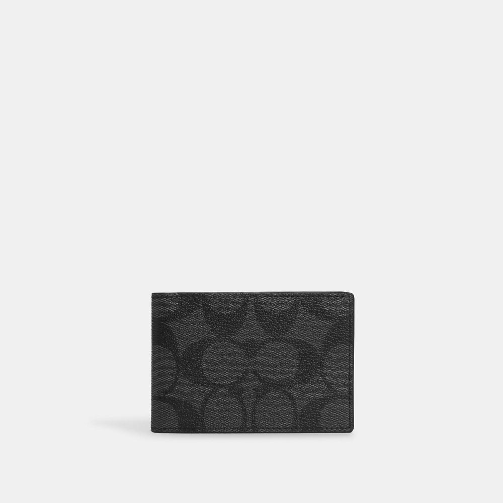 

Компактный кошелек-складной бумажник Coach из канвы Signature темно-серого цвета